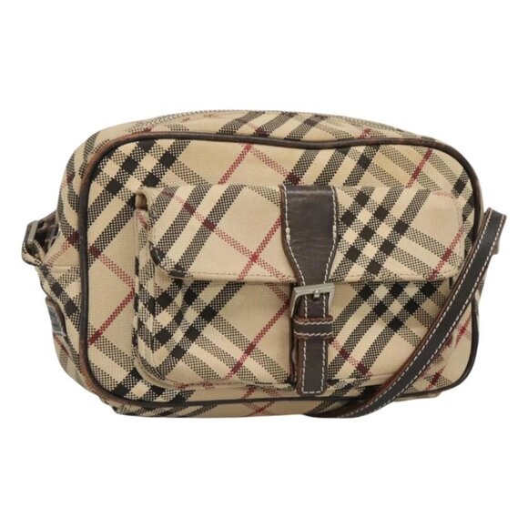BURBERRY Nova Check Blue Label Shoulder Bag Canvas Beige Silver Auth gh030 - Picture 1 of 16